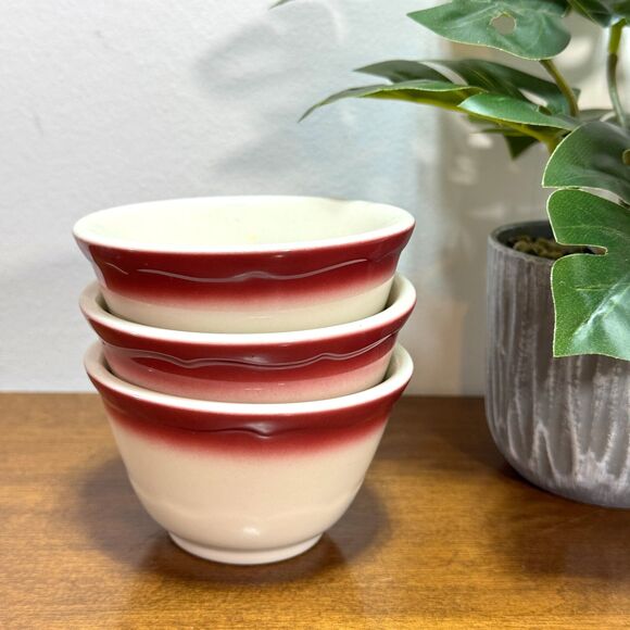 Syracuse China Red Crest Restaurant Wave Custard Bowls Set of 3 8F USA - Picture 1 of 7